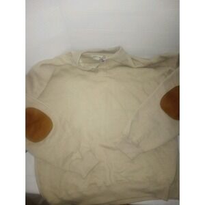 Orvis Pullover Sweater Button Khaki XL Cotton‎ Camel Color Elbow Pads